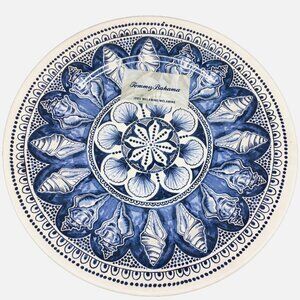 x4 Tommy Bahama Blue Seashell Melamine Dinner Plate Set Beach Ocean Nautical NEW